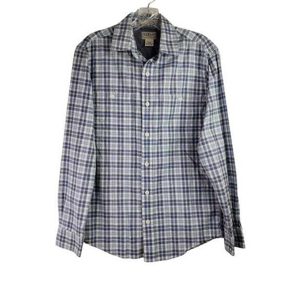 LL Bean Guide Shirt Men's Small Blue Plaid Cotton Outdoor Camping - Picture 2 of 9